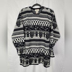 Epogee Vintage Wool Lurex 3/4 Sleeve Oversized 3D Print Tunic Sweater sz L